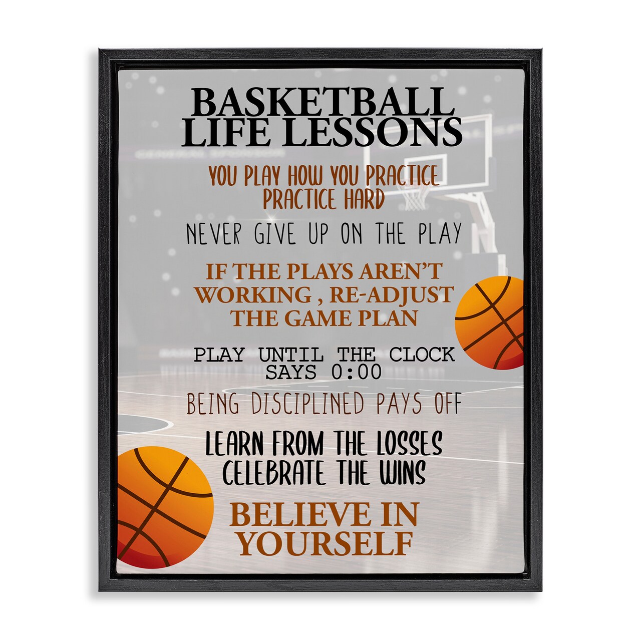 Stupell Industries Basketball Life Lessons Floating Frame, design by Kim Allen